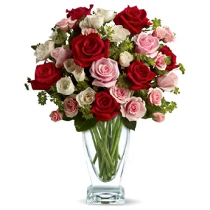 36 Mixed Color Roses in Vase