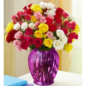 50 Mixed Color Roses in Vase