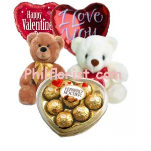 2 pcs Mylar Balloons,2 Teddy Bear w/ Ferrero Heart Shape Box to Philippines