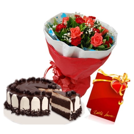 12 red roses with tiramisu meltdown cake to philflower