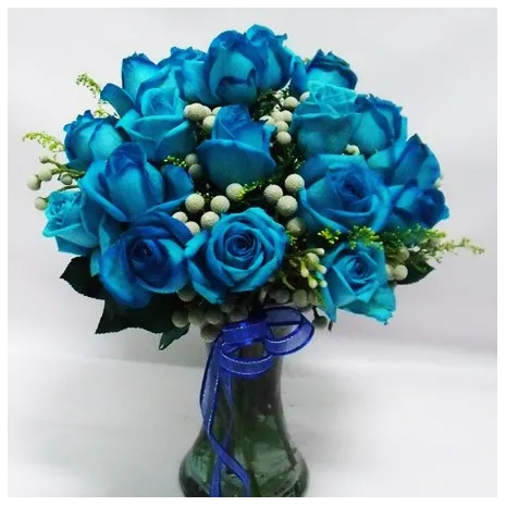 18 Blue Roses in Vase