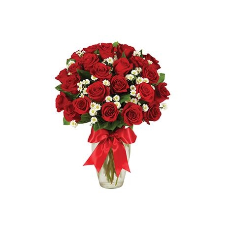 36 Red Roses in Vase with Seasonal Flower
