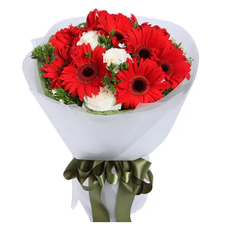 12 Red Gerberas and Roses in a Bouquet