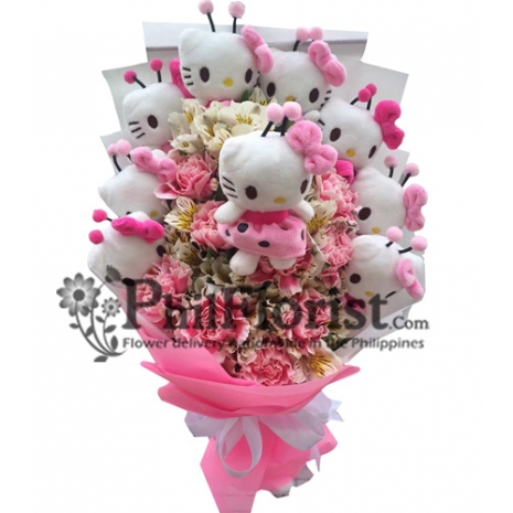 9 Pcs Hello Kitty with 6 Carnations in Bouquet