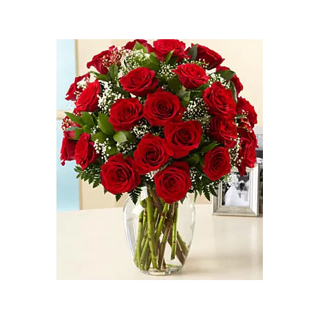 24 Red Roses in Vase with Greenery