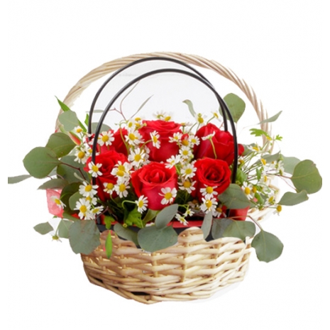 12 pcs. Red Color Roses in Basket To Philippines | Delivery 12 pcs. Red ...