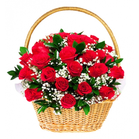 24 Red Roses in a Basket To Philippines | Delivery 24 Red Roses in a ...
