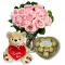 Send 12 Pink Rose vase ferrero rocher chocolate with Bear to Philippines