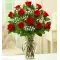 12 Red Roses in Vase with Greenery