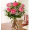 6 Pink Roses in Vase with Greenery