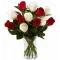 6 White & 6 Red Roses in Vase