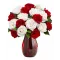 9 Red & 9 White Roses in Vase